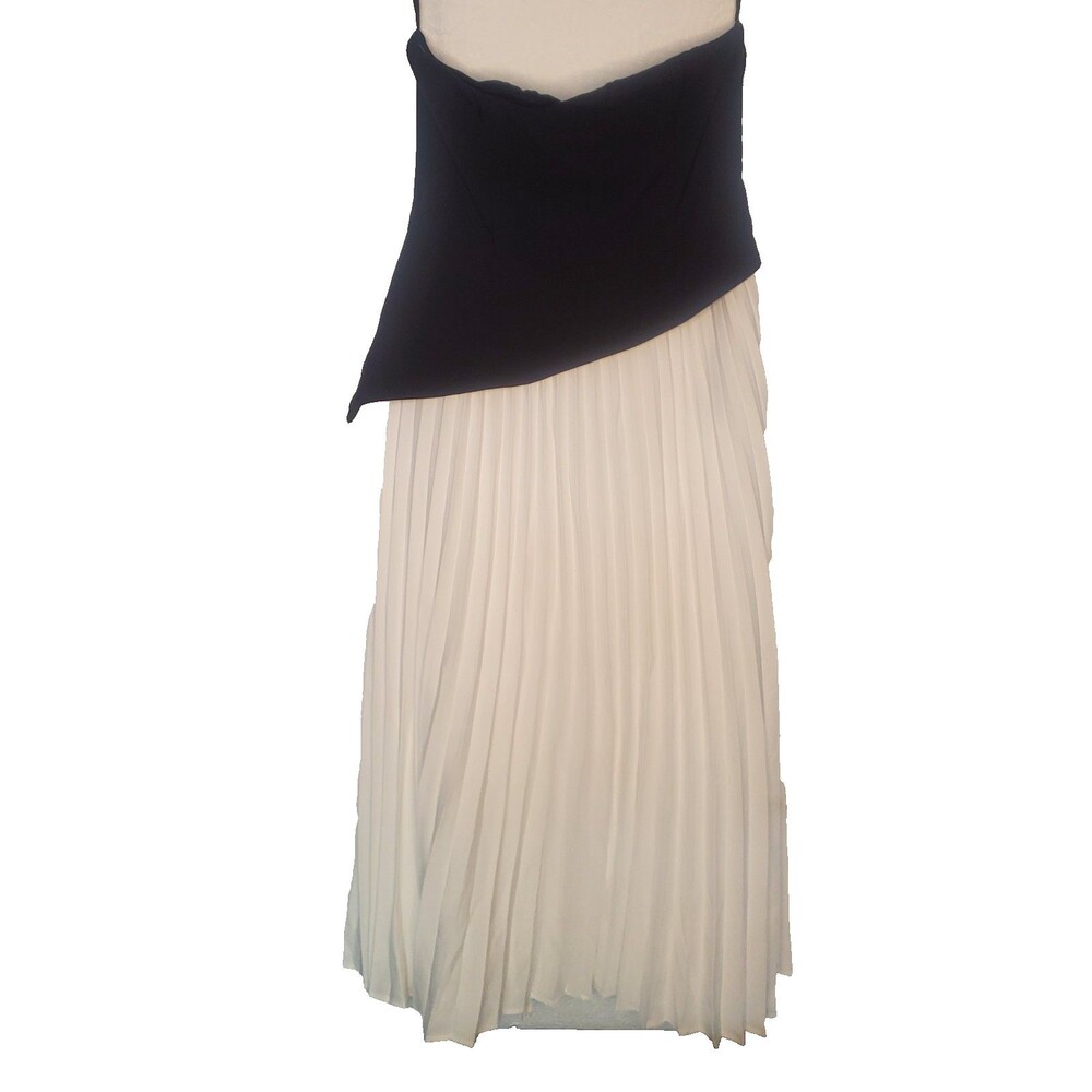 Commense White and black Midi Sleeveless Dress Pleated Skirt Size L